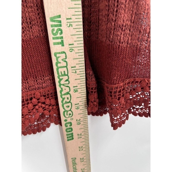 Lush Womens Medium Brown Striped Top Round-Neck Short Sleeves Lace Hem - Picture 3 of 6